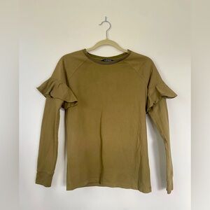 Lauren Ralph Lauren Apple Green Top, Size XS, Ruffle Sleeve Detail